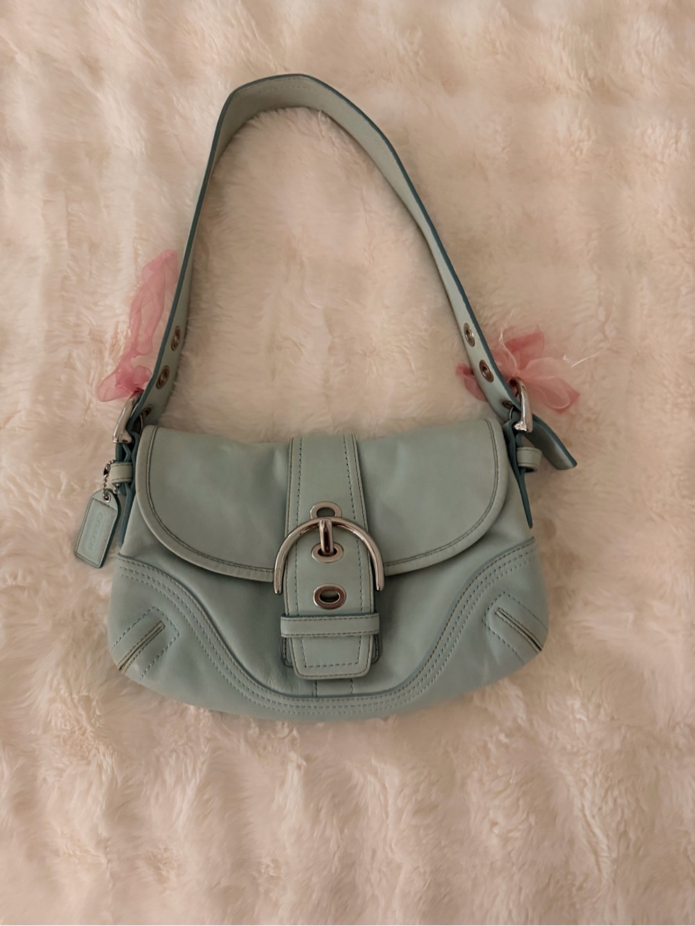 Coach Mint Blue Shoulder Bag with Buckle Detail